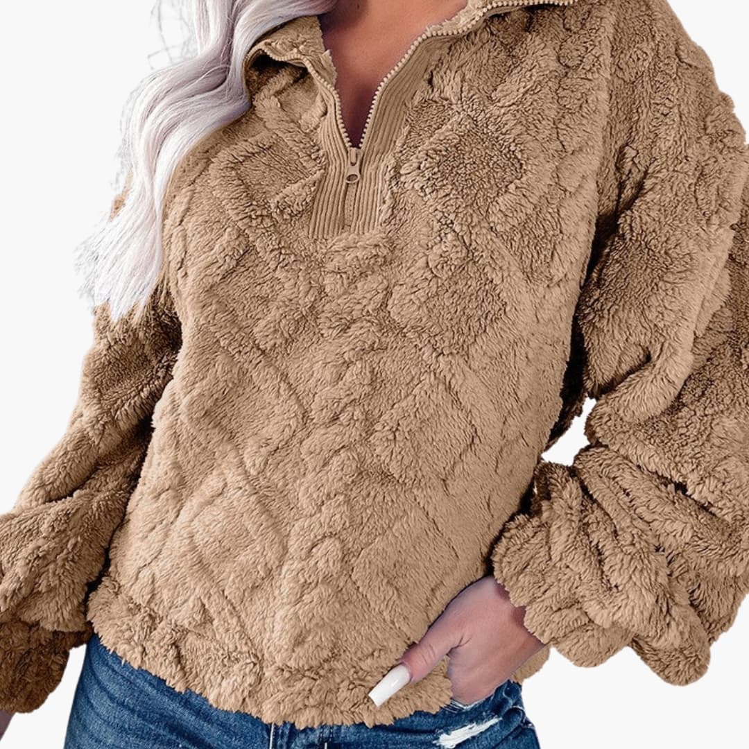 Sudadera polar para mujer con cuello medio con cremallera y motivo de rombos texturizado