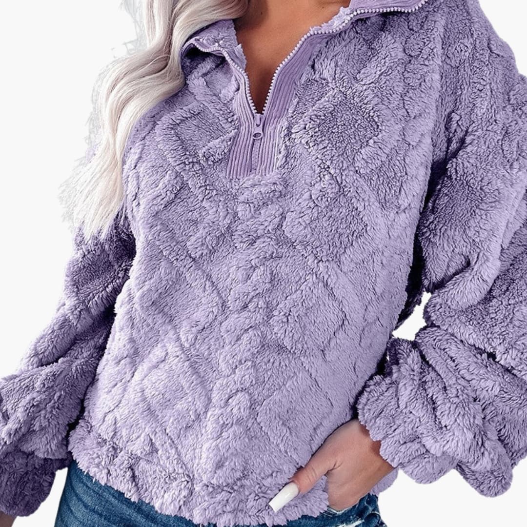 Sudadera polar para mujer con cuello medio con cremallera y motivo de rombos texturizado