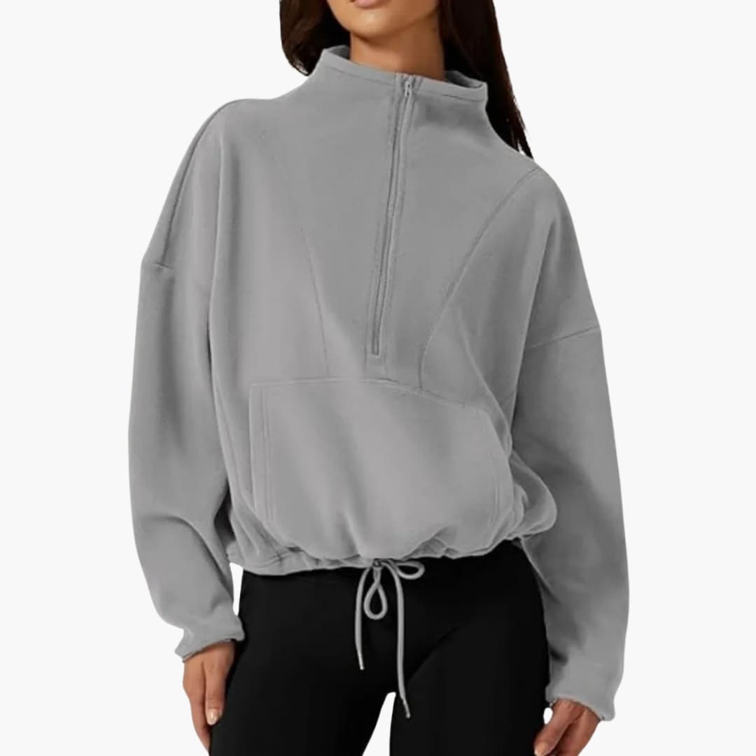 Sudadera polar para mujer con media cremallera y bolsillo delantero