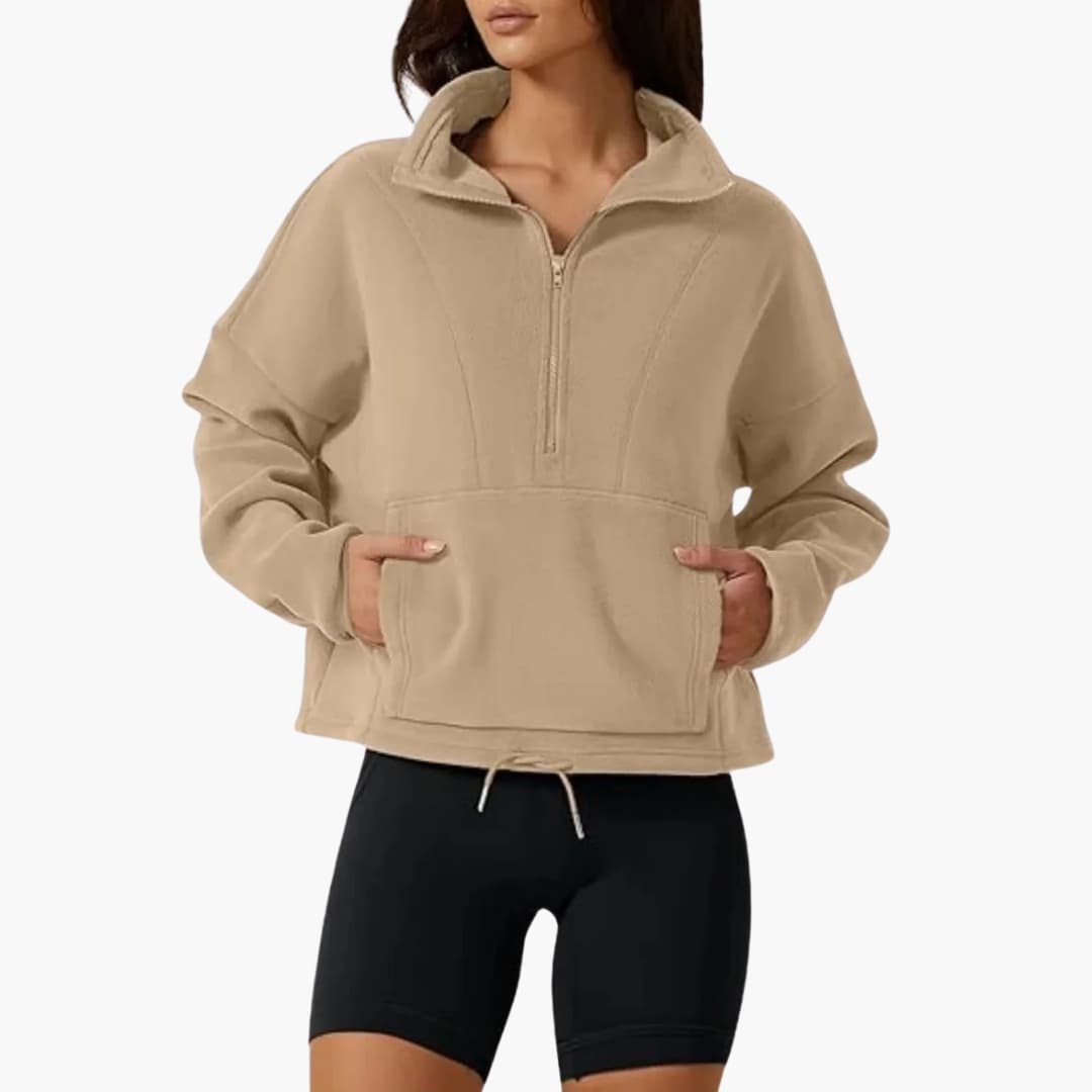 Sudadera polar para mujer con media cremallera y bolsillo delantero