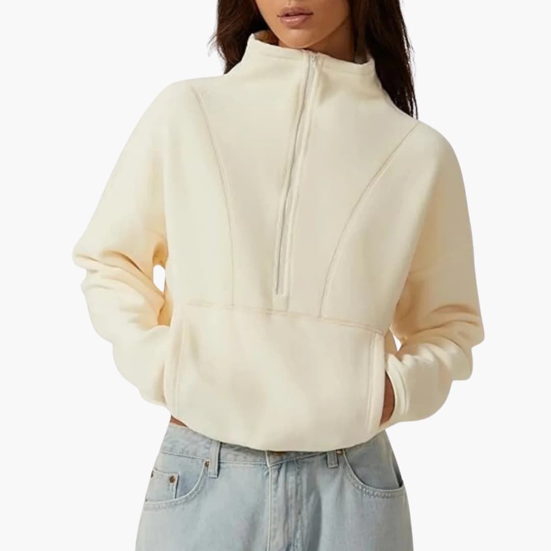 Sudadera polar para mujer con media cremallera y bolsillo delantero