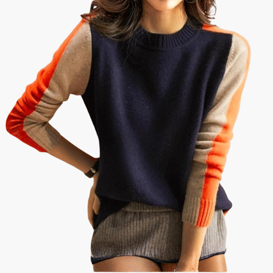 Maglione da donna con maniche a contrasto e orlo a coste