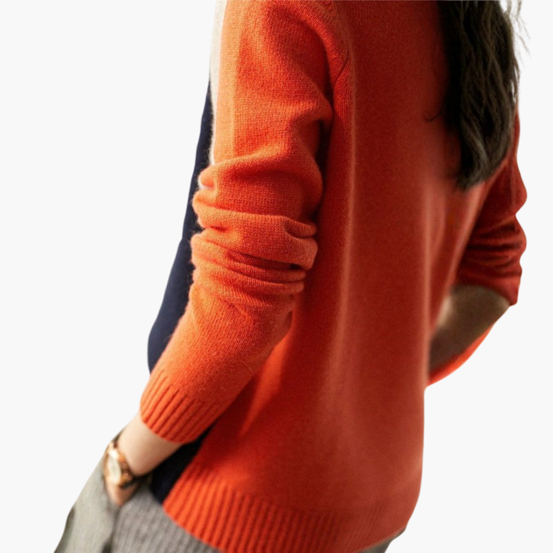 Maglione da donna con maniche a contrasto e orlo a coste