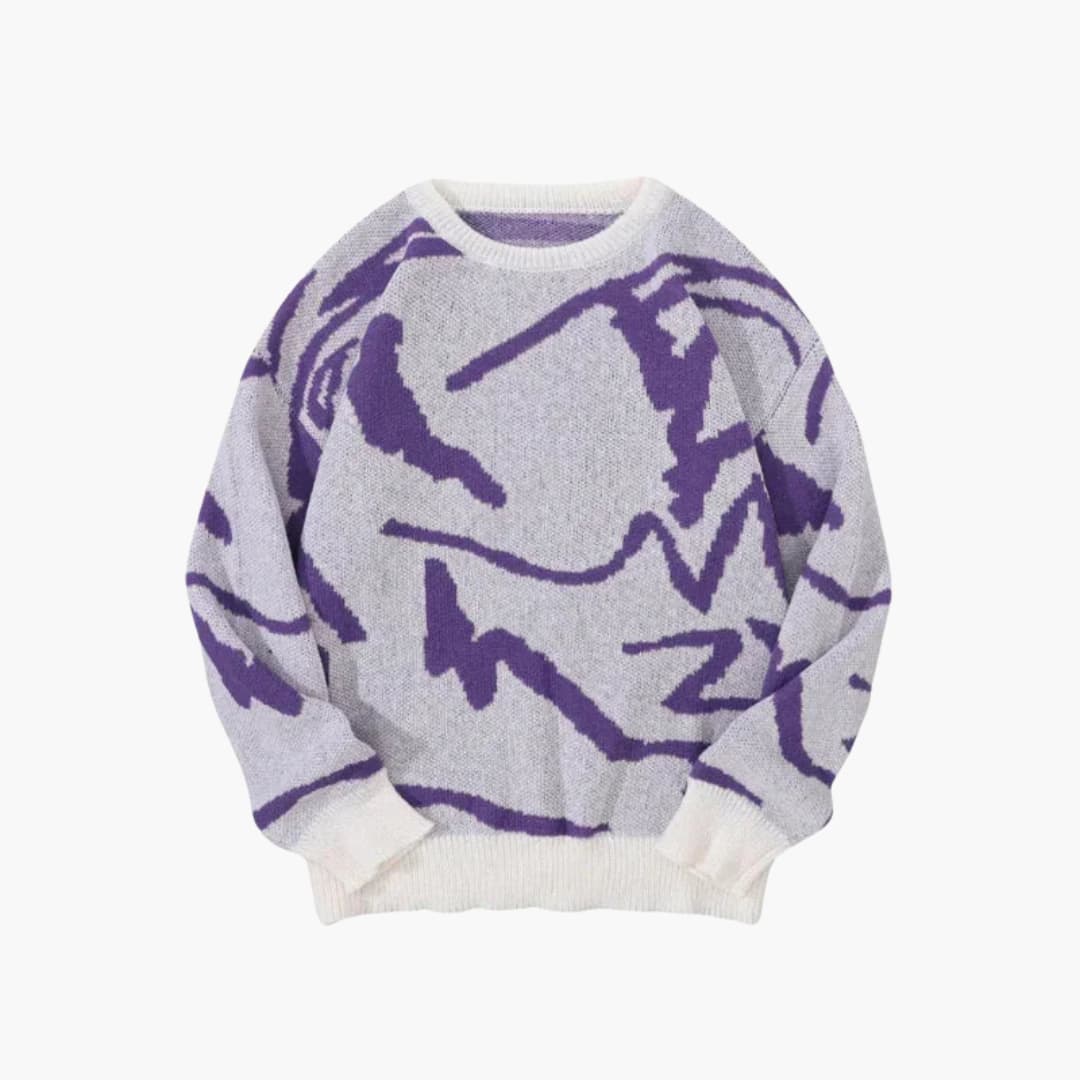 Pull homme avec imprimé abstrait et finitions côtelées