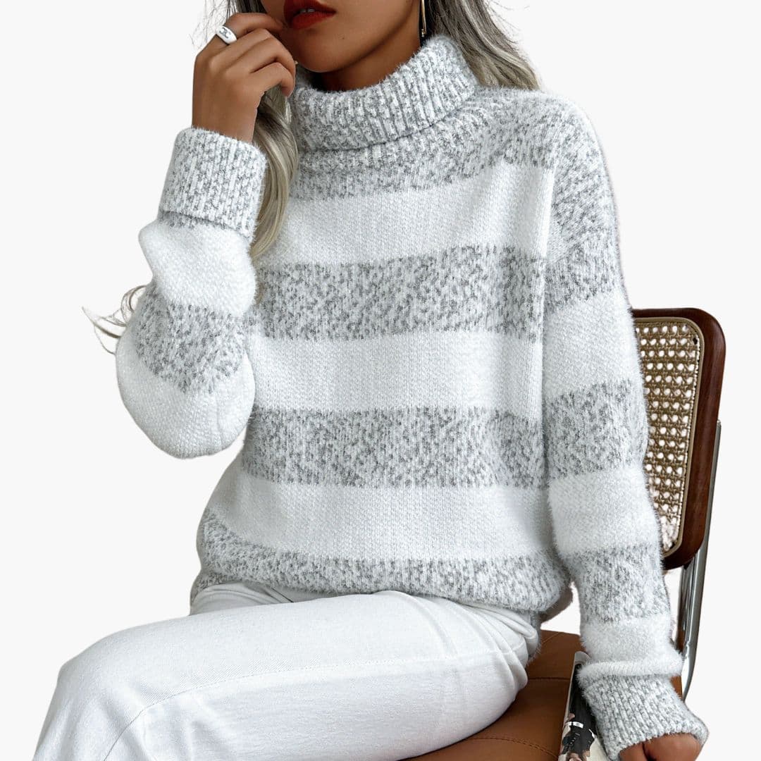 Suéter de rayas con cuello alto y mangas largas para mujer
