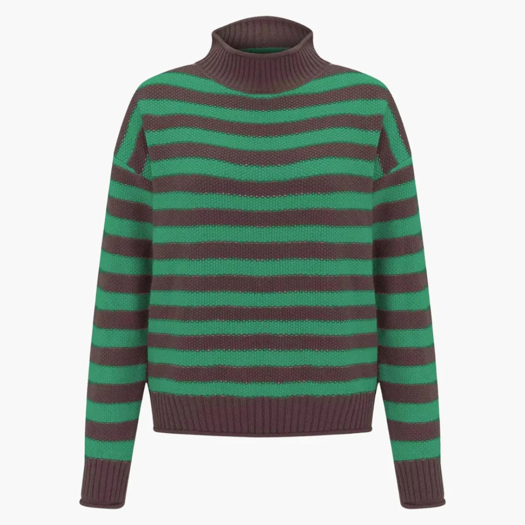 Pull rayé femme avec col roulé côtelé