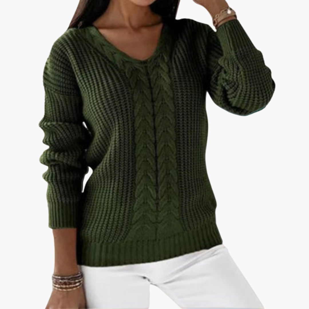 V-ringad stickad tröja för kvinnor