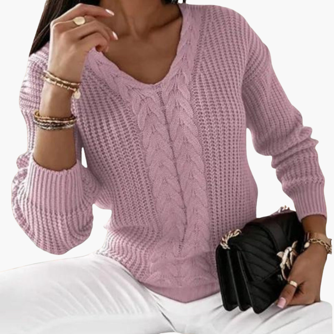 V-ringad stickad tröja för kvinnor