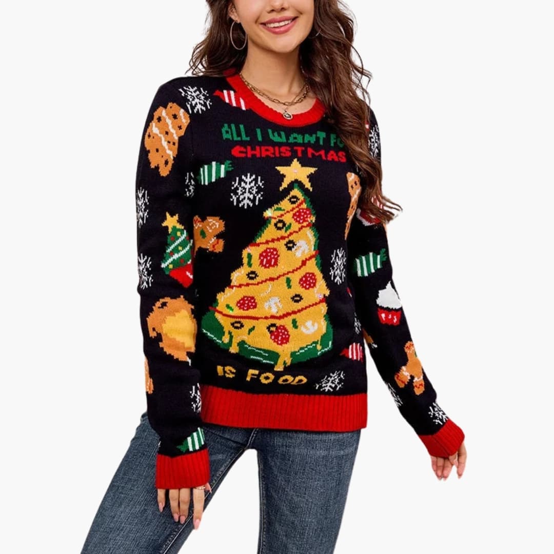 Pull tricoté femme avec motif sapin de Noël