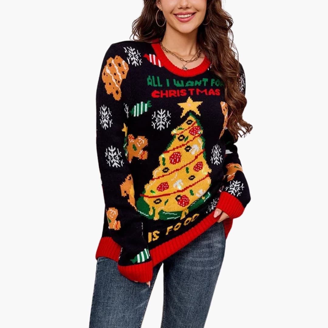 Pull tricoté femme avec motif sapin de Noël