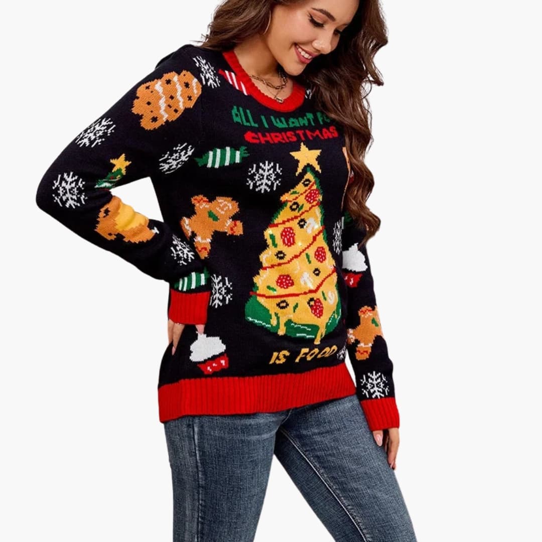 Pull tricoté femme avec motif sapin de Noël