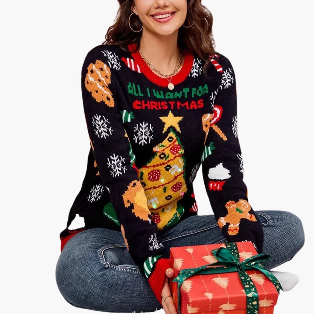 Pull tricoté femme avec motif sapin de Noël