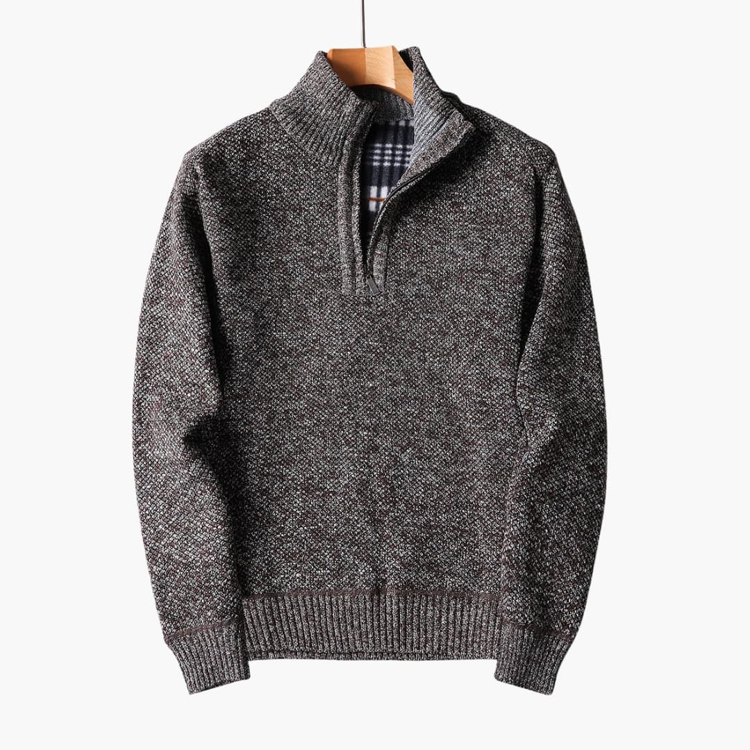 Pull tricoté pour homme avec demi zip et col côtelé