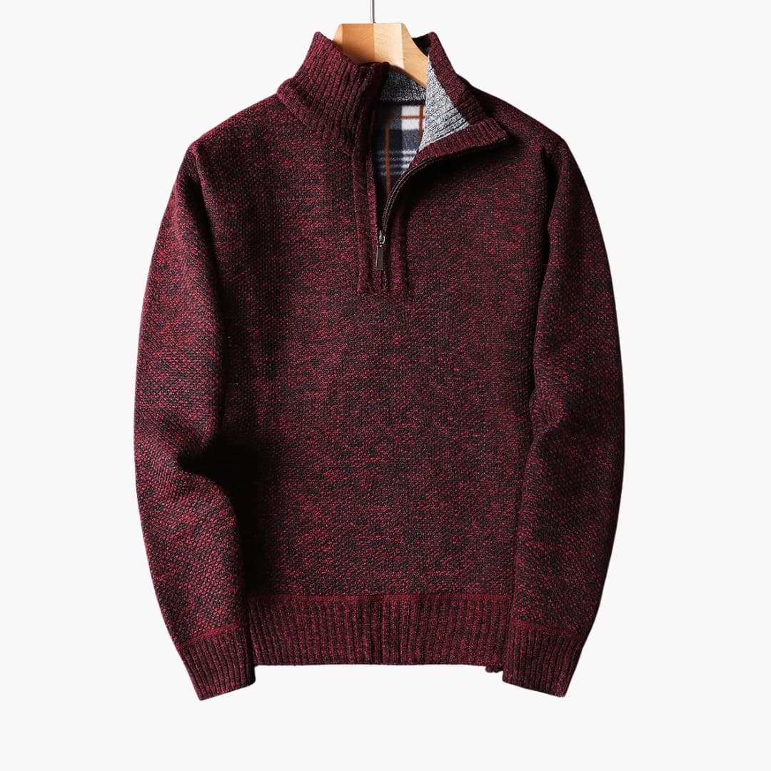 Pull tricoté pour homme avec demi zip et col côtelé