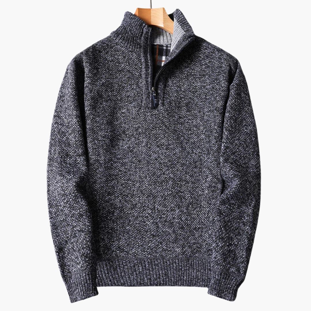 Pull tricoté pour homme avec demi zip et col côtelé