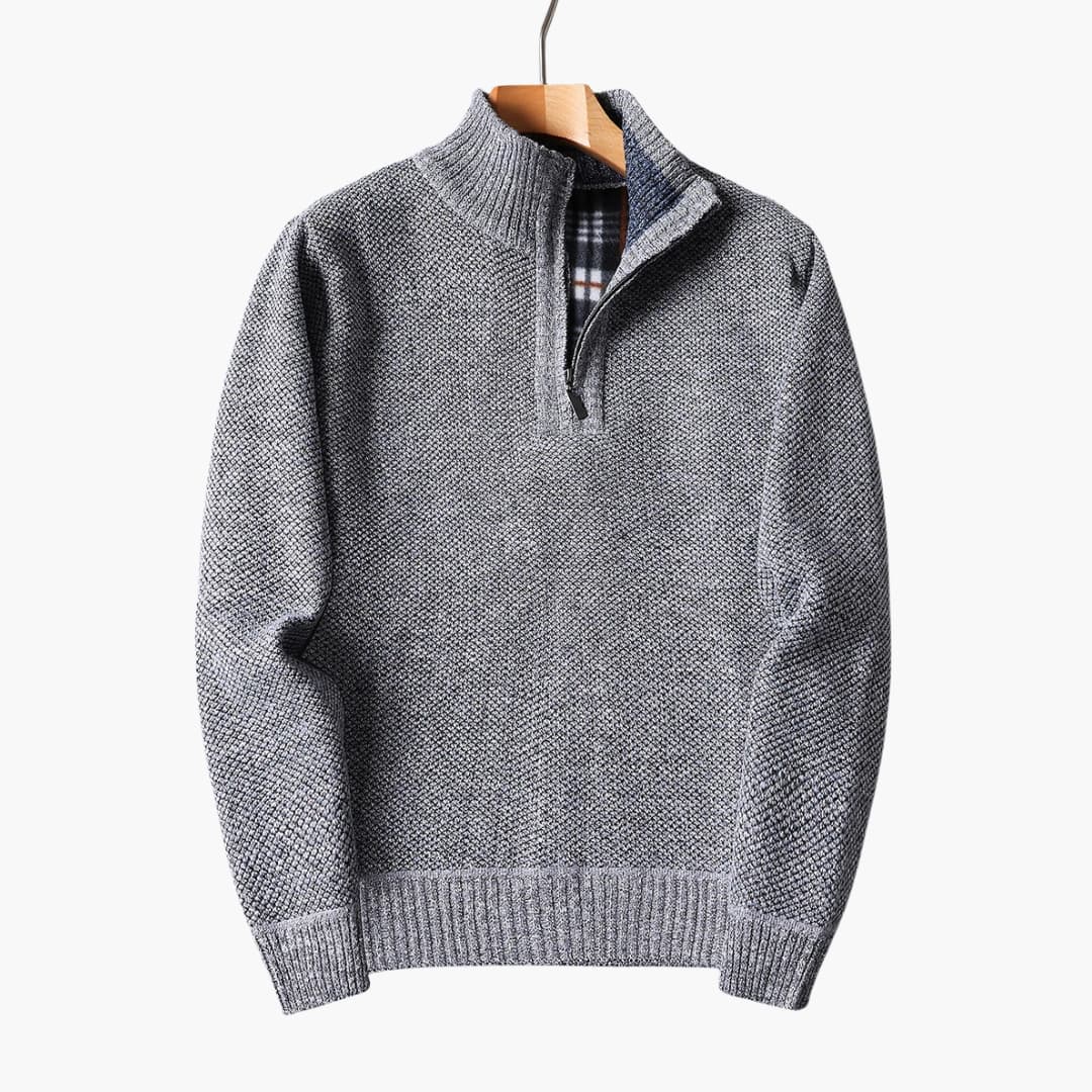 Pull tricoté pour homme avec demi zip et col côtelé