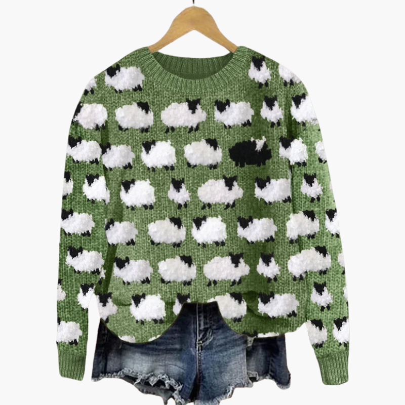 Pull tricoté pour femme avec motif mouton