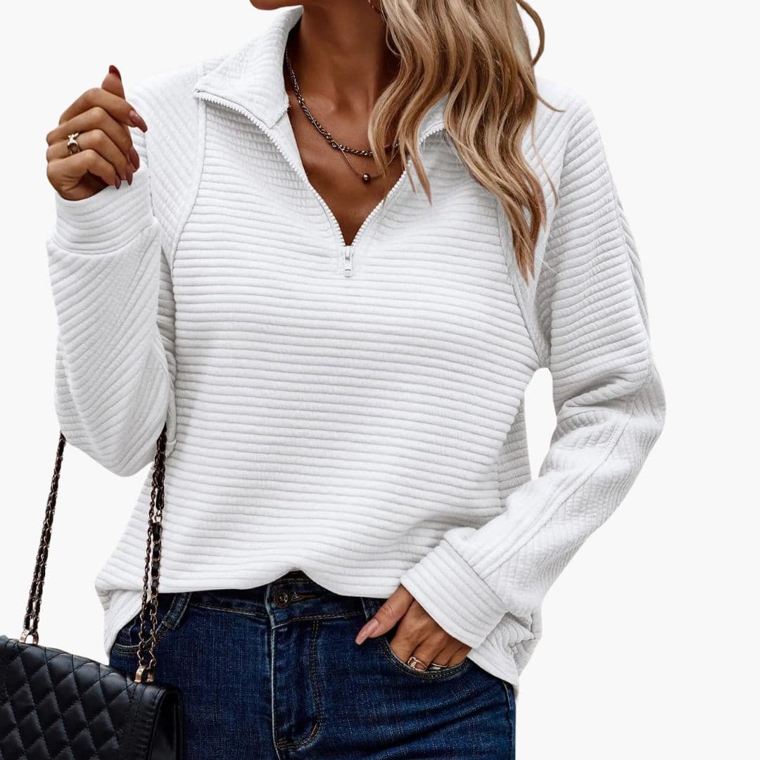 Sudadera con cremallera para mujer con cuello alto y tejido acanalado
