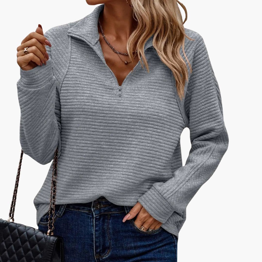 Sudadera con cremallera para mujer con cuello alto y tejido acanalado