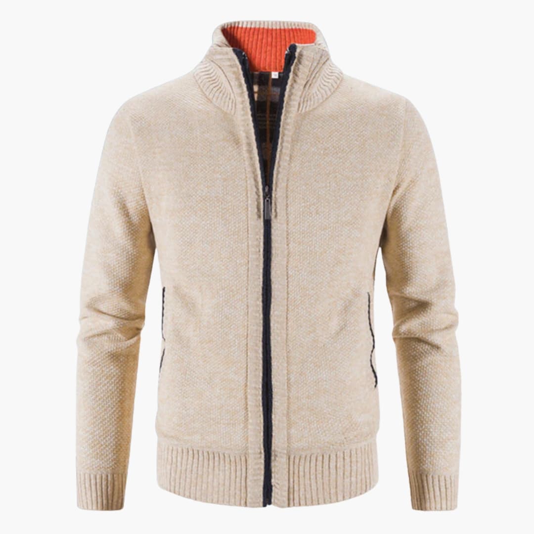 Pull zippé homme à col montant et poches latérales