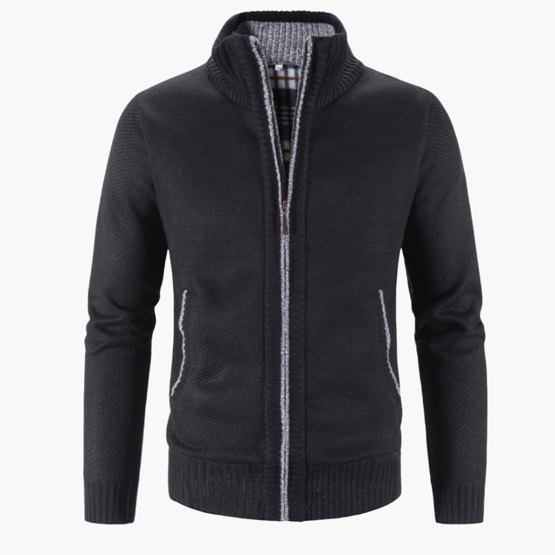 Pull zippé homme à col montant et poches latérales