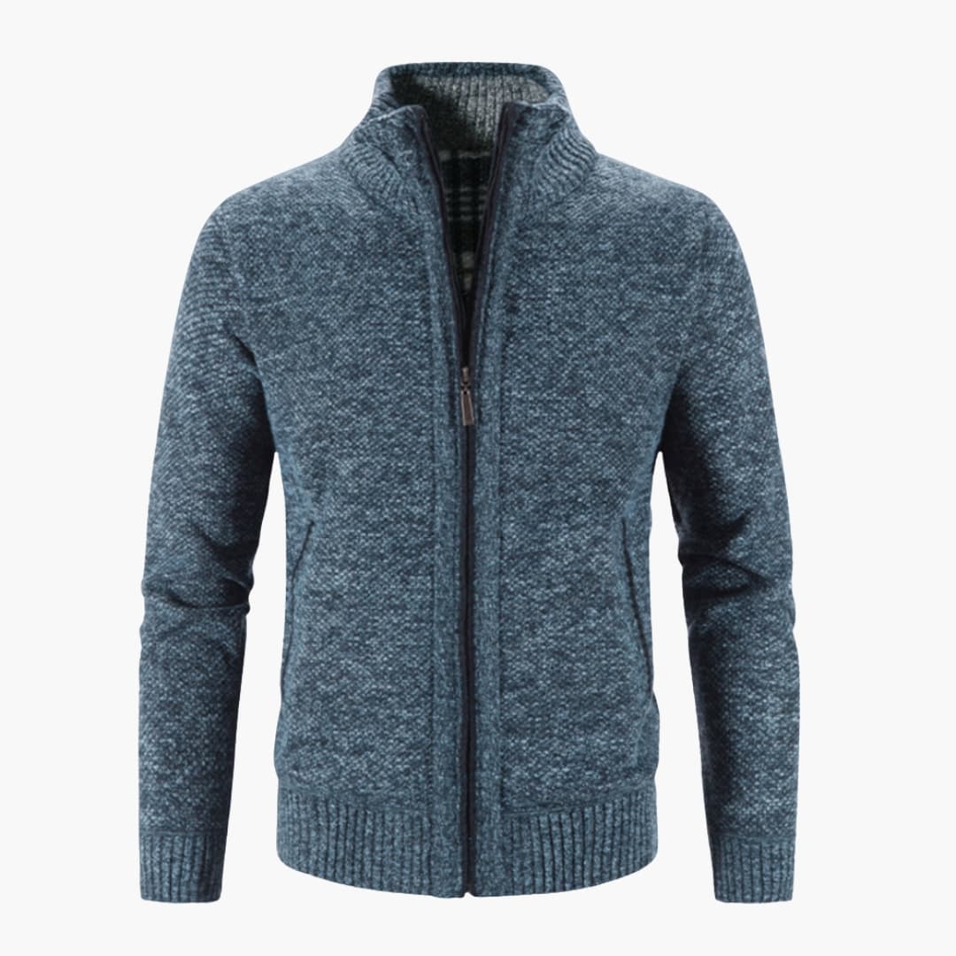 Pull zippé homme à col montant et poches latérales