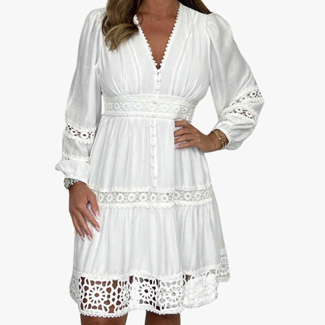 Abito Bohemien Donna con Rifiniture Decorative e Scollo a V