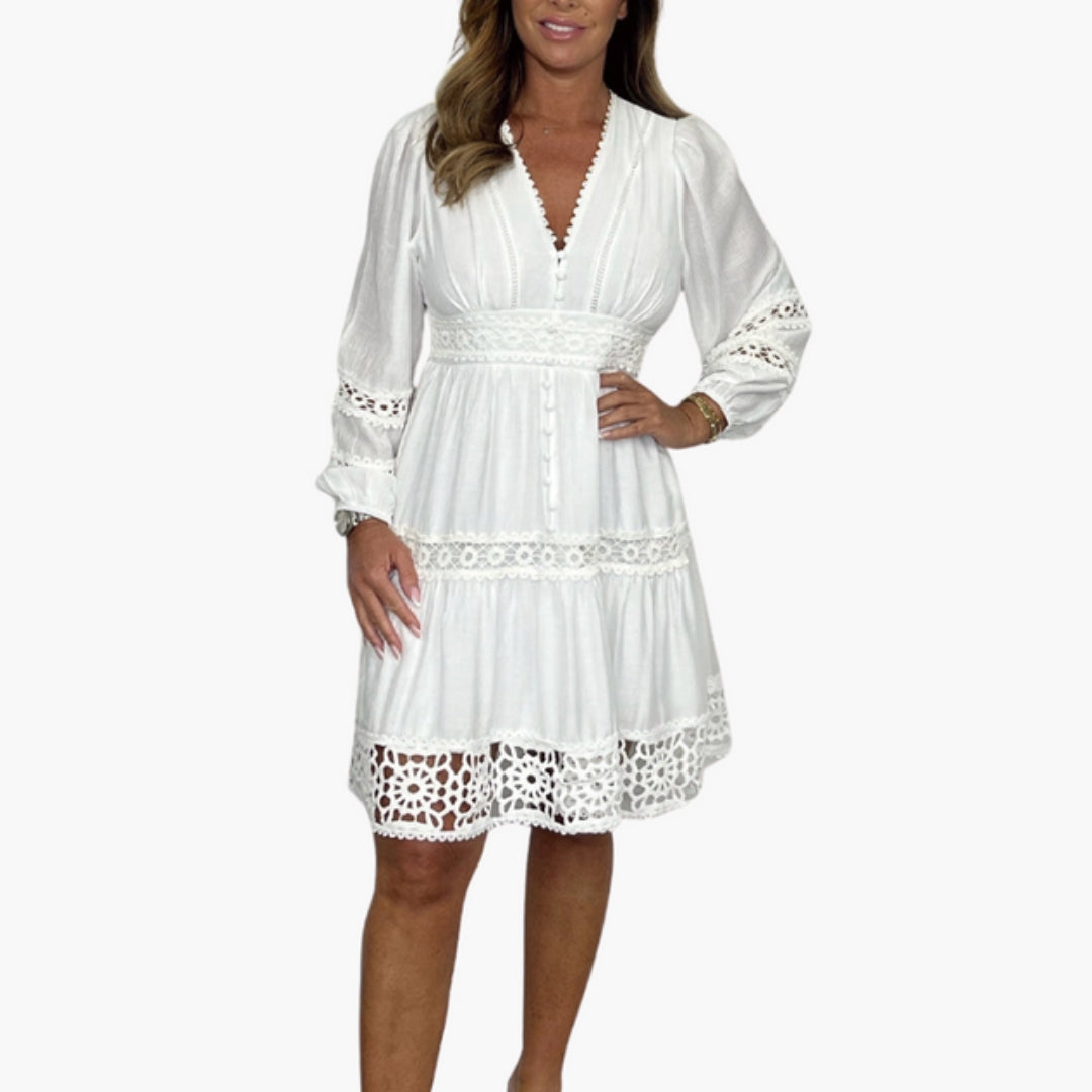 Abito Bohemien Donna con Rifiniture Decorative e Scollo a V