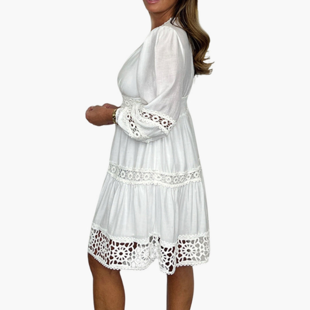Abito Bohemien Donna con Rifiniture Decorative e Scollo a V