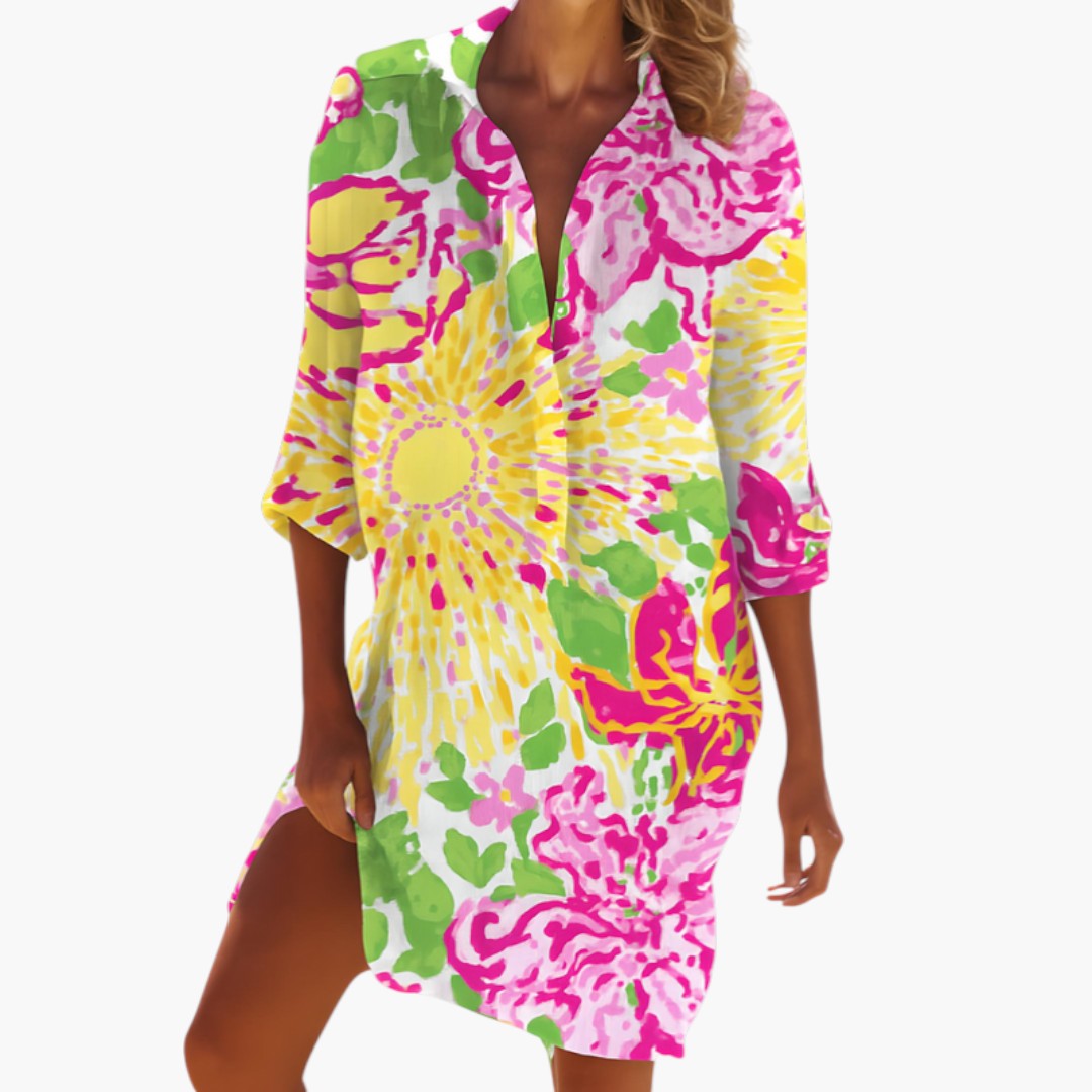 Women's Shirt Dress with Collar and Buttoned Placket