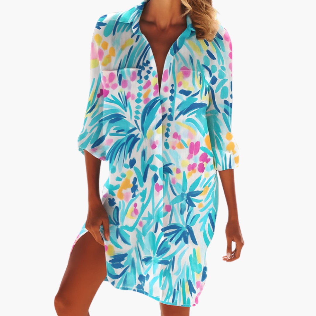Women's Shirt Dress with Collar and Buttoned Placket