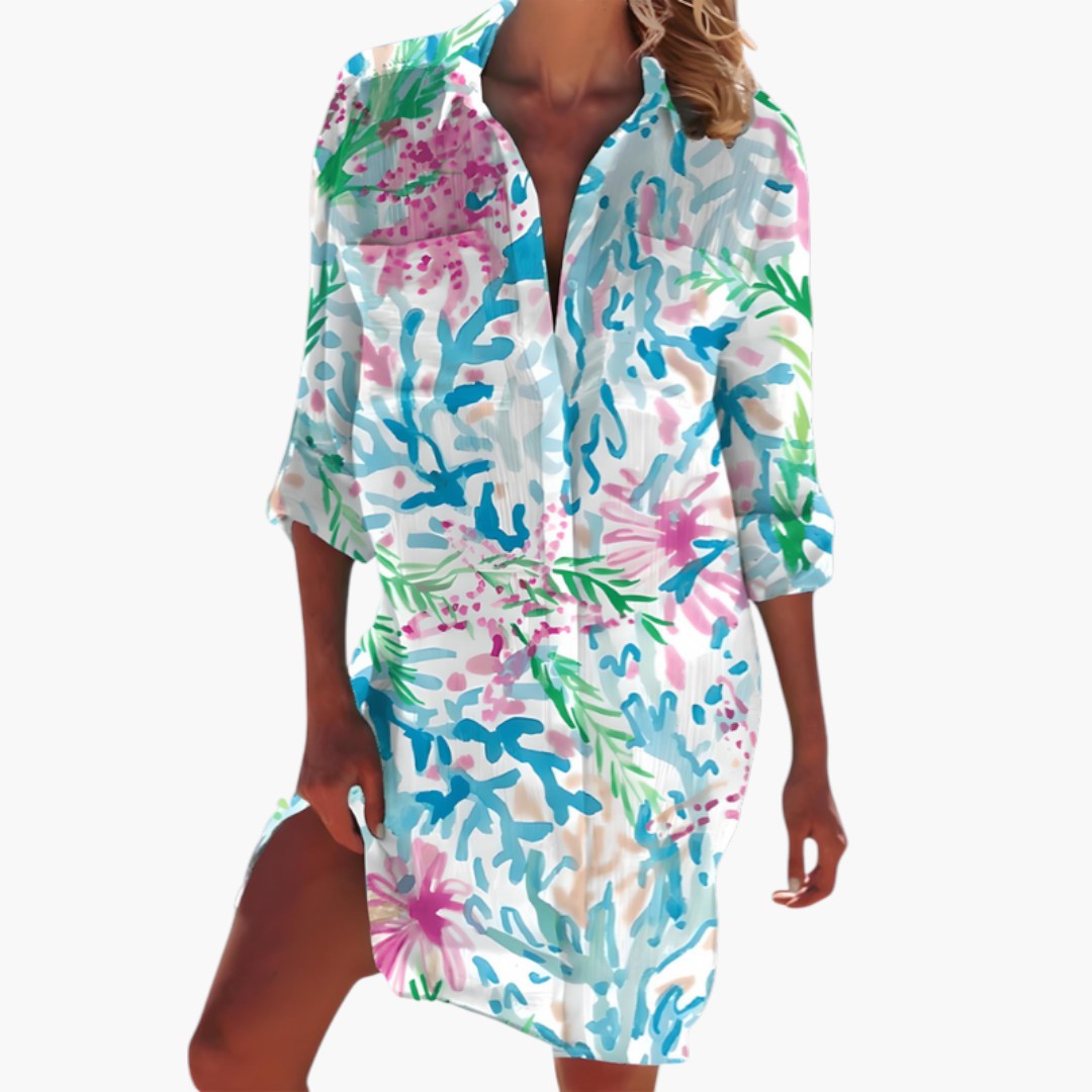 Women's Shirt Dress with Collar and Buttoned Placket