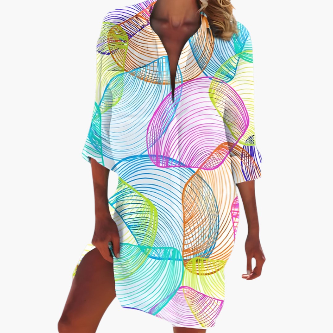 Women's Shirt Dress with Collar and Buttoned Placket