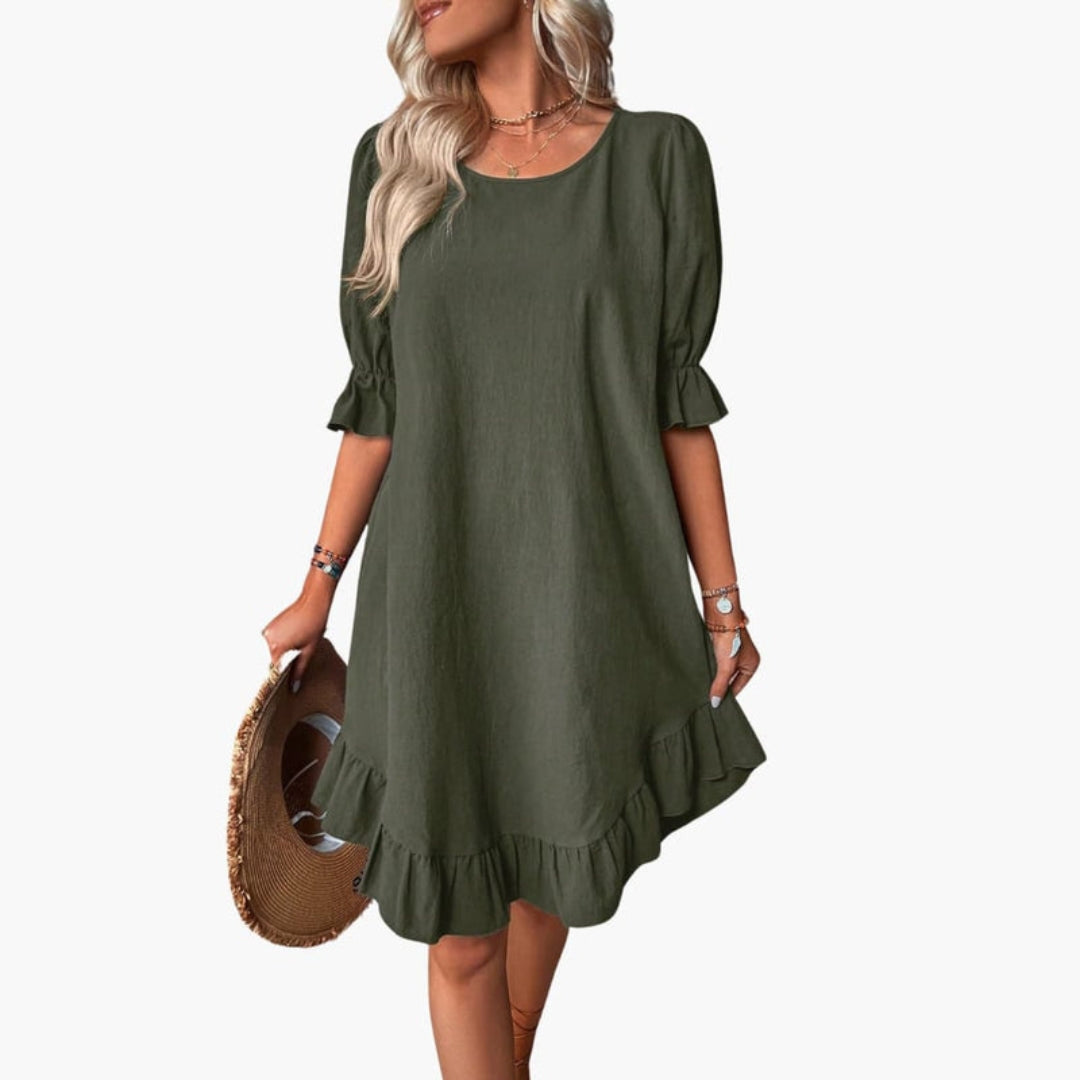 Robe Femme à Volants avec Manches Bouffantes