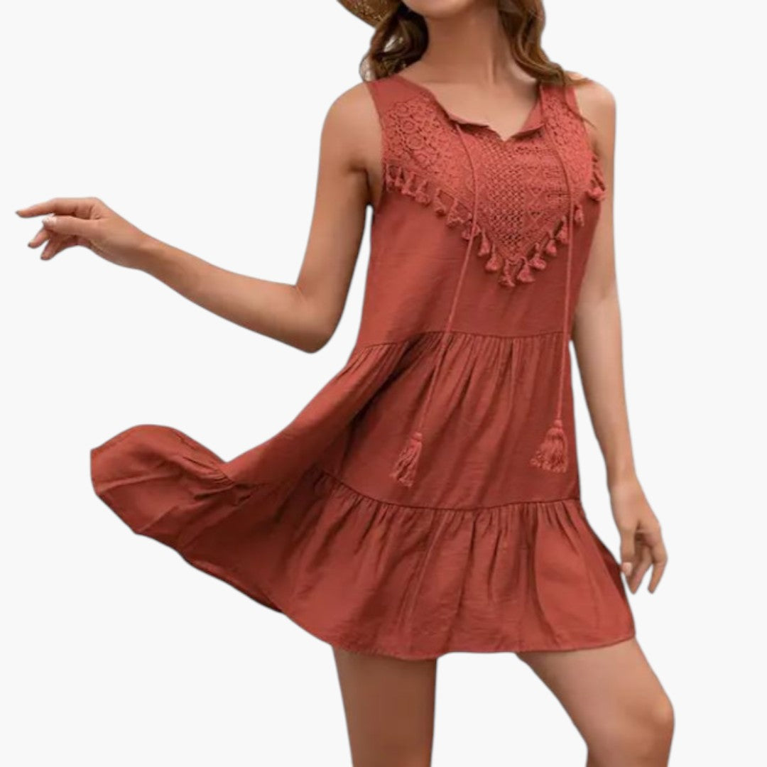 Damenkleid mit V-Ausschnitt und Quasten-Detail