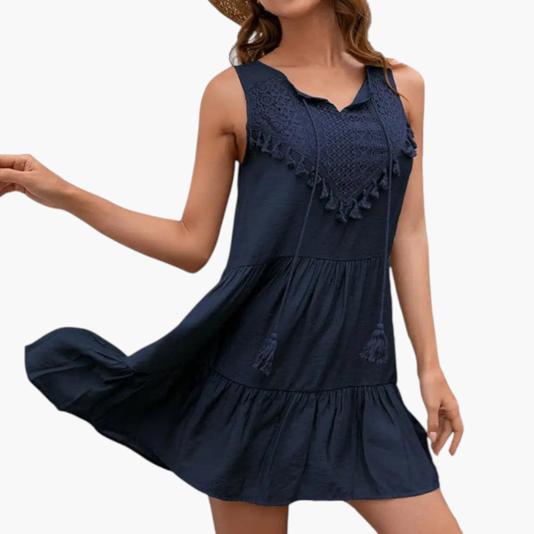 Damenkleid mit V-Ausschnitt und Quasten-Detail