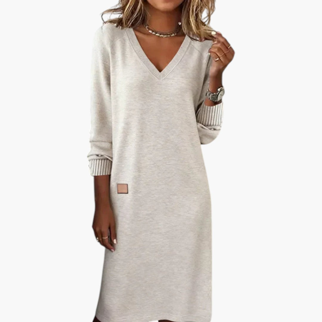 Women's Dress with V-Neck and Long Sleeves