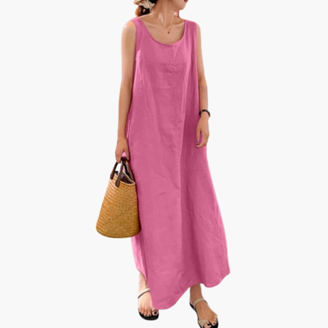 Robe Longue Femme Sans Manches avec Col Rond