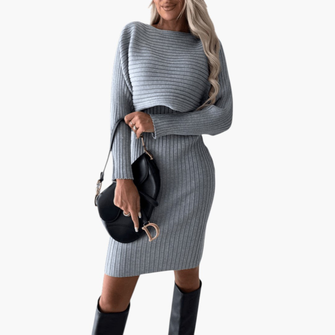 Women's Knitted Dress with Ribbed Surface