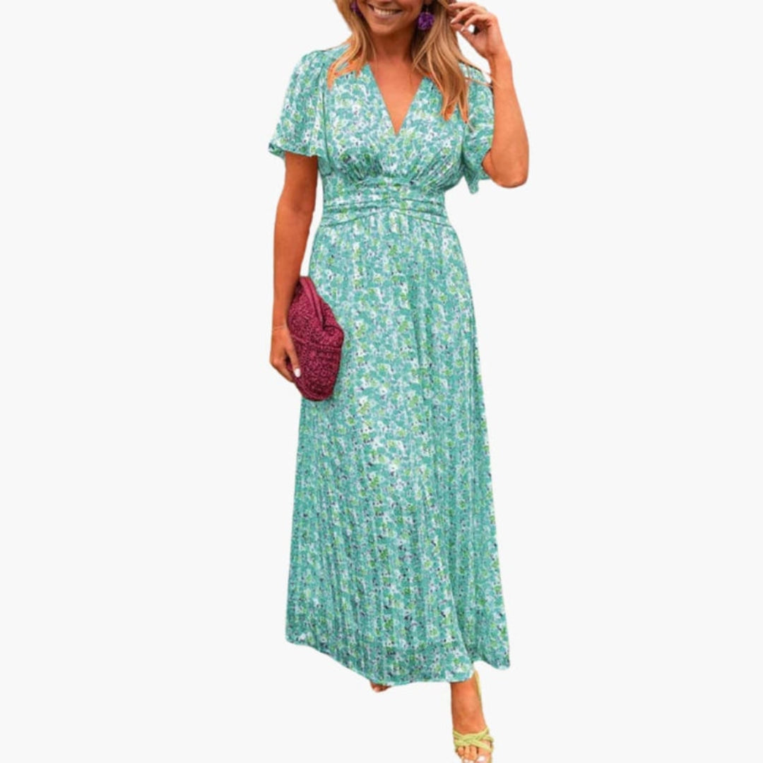 Abito lungo da donna con scollo a V e maniche corte