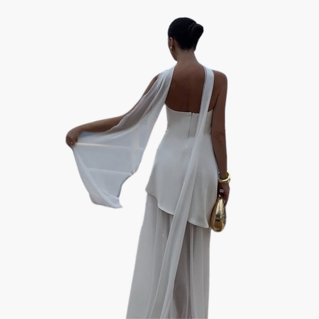 Vestido Comprido Mulher com Decote e Fenda Lateral