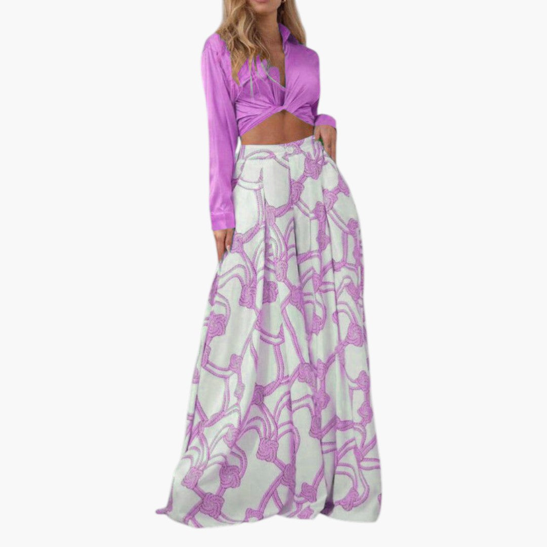 Abito Maxi Donna con Top Corto a Maniche Lunghe