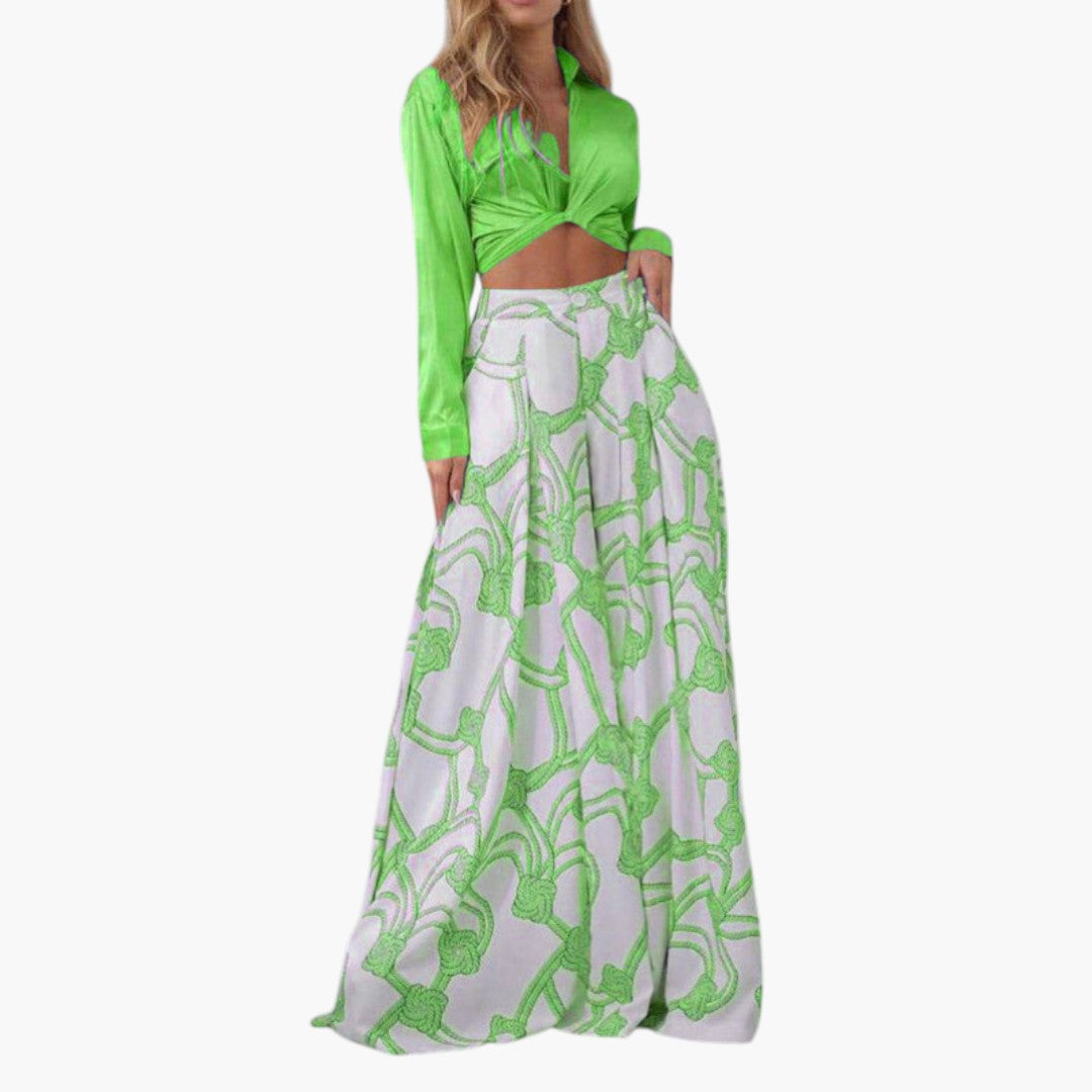 Abito Maxi Donna con Top Corto a Maniche Lunghe