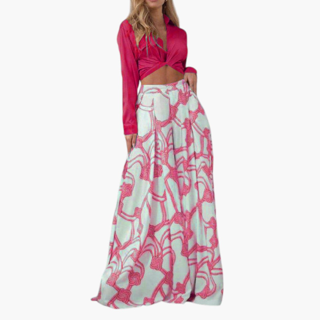 Abito Maxi Donna con Top Corto a Maniche Lunghe