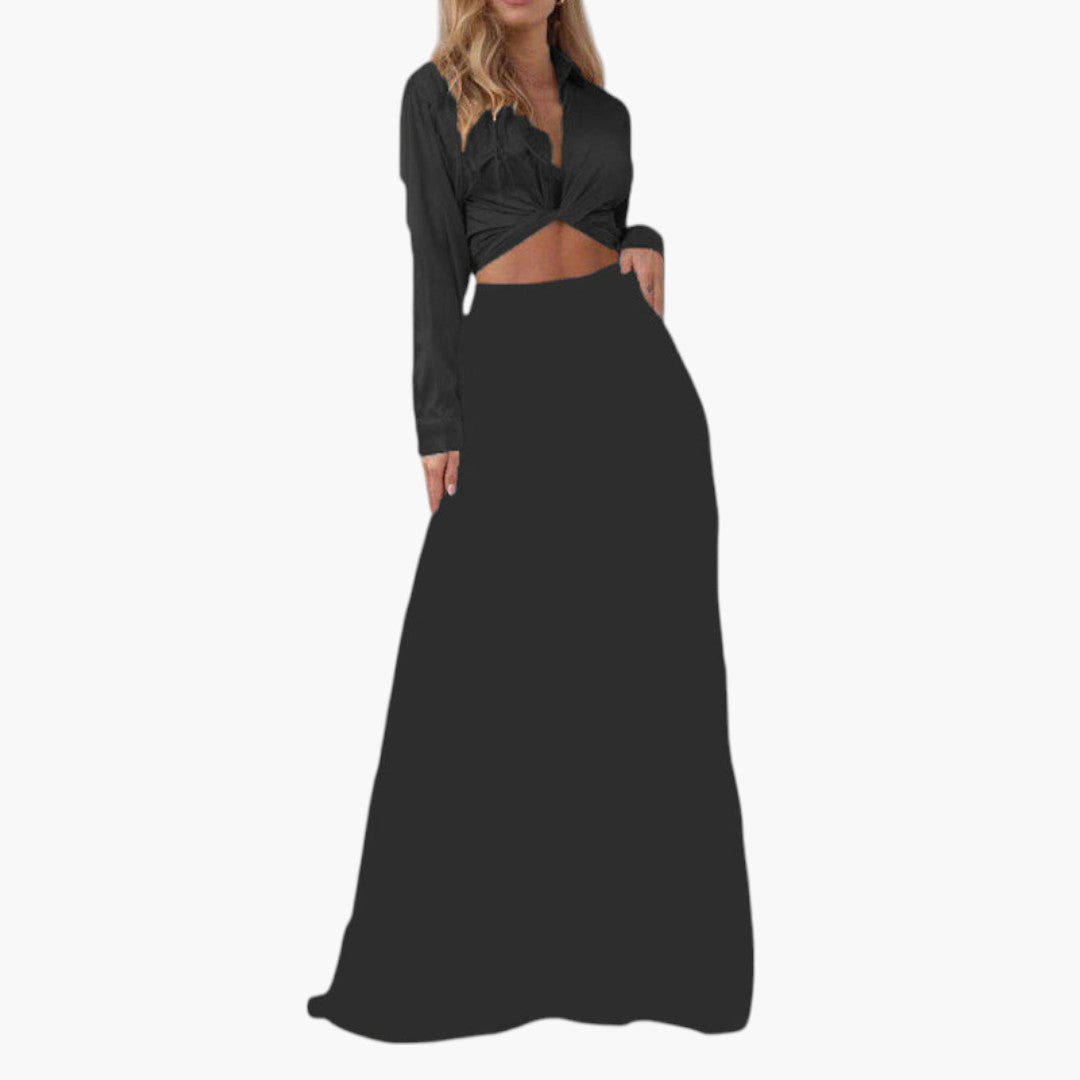 Abito Maxi Donna con Top Corto a Maniche Lunghe