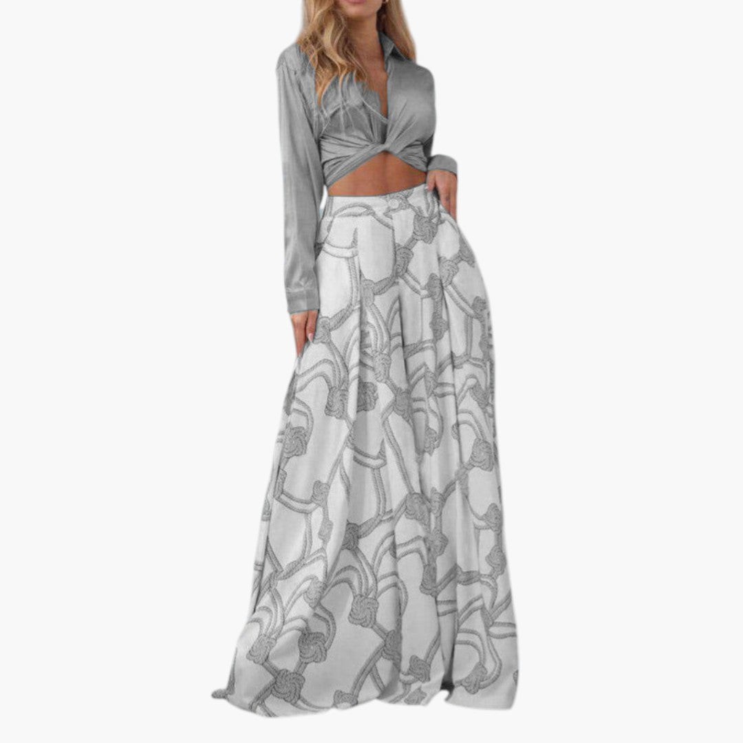 Abito Maxi Donna con Top Corto a Maniche Lunghe