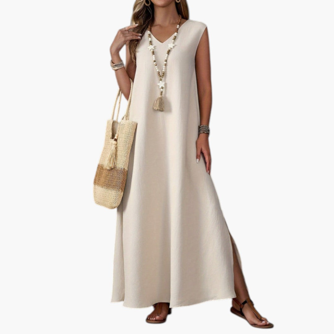 Vestido Maxi de Playa para Mujer con Escote en V y Abertura Lateral