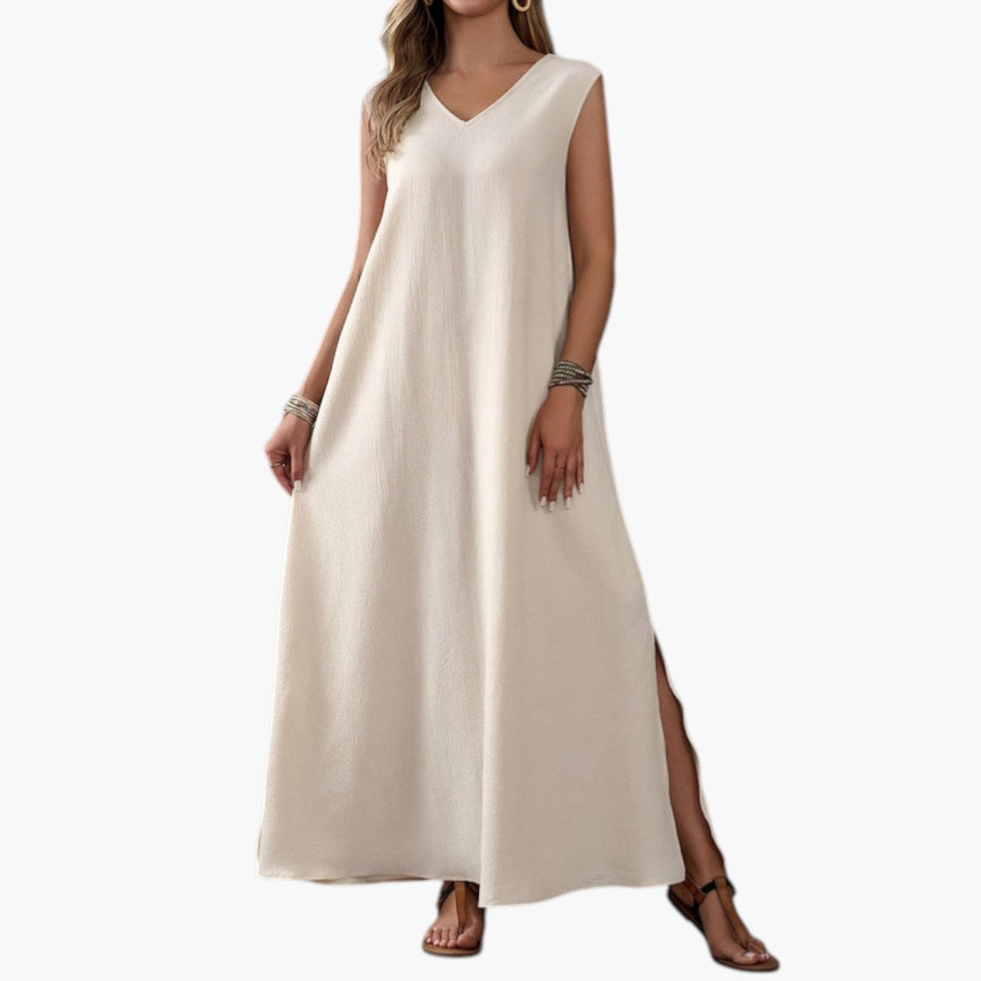 Vestido Maxi de Playa para Mujer con Escote en V y Abertura Lateral