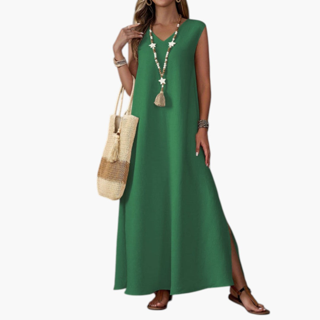 Vestido Maxi de Playa para Mujer con Escote en V y Abertura Lateral
