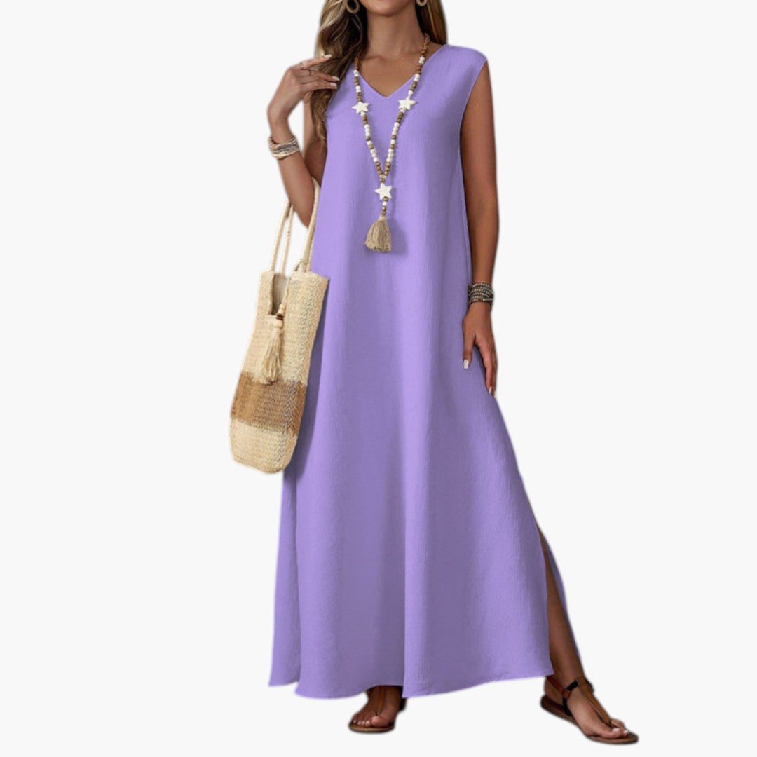 Vestido Maxi de Playa para Mujer con Escote en V y Abertura Lateral